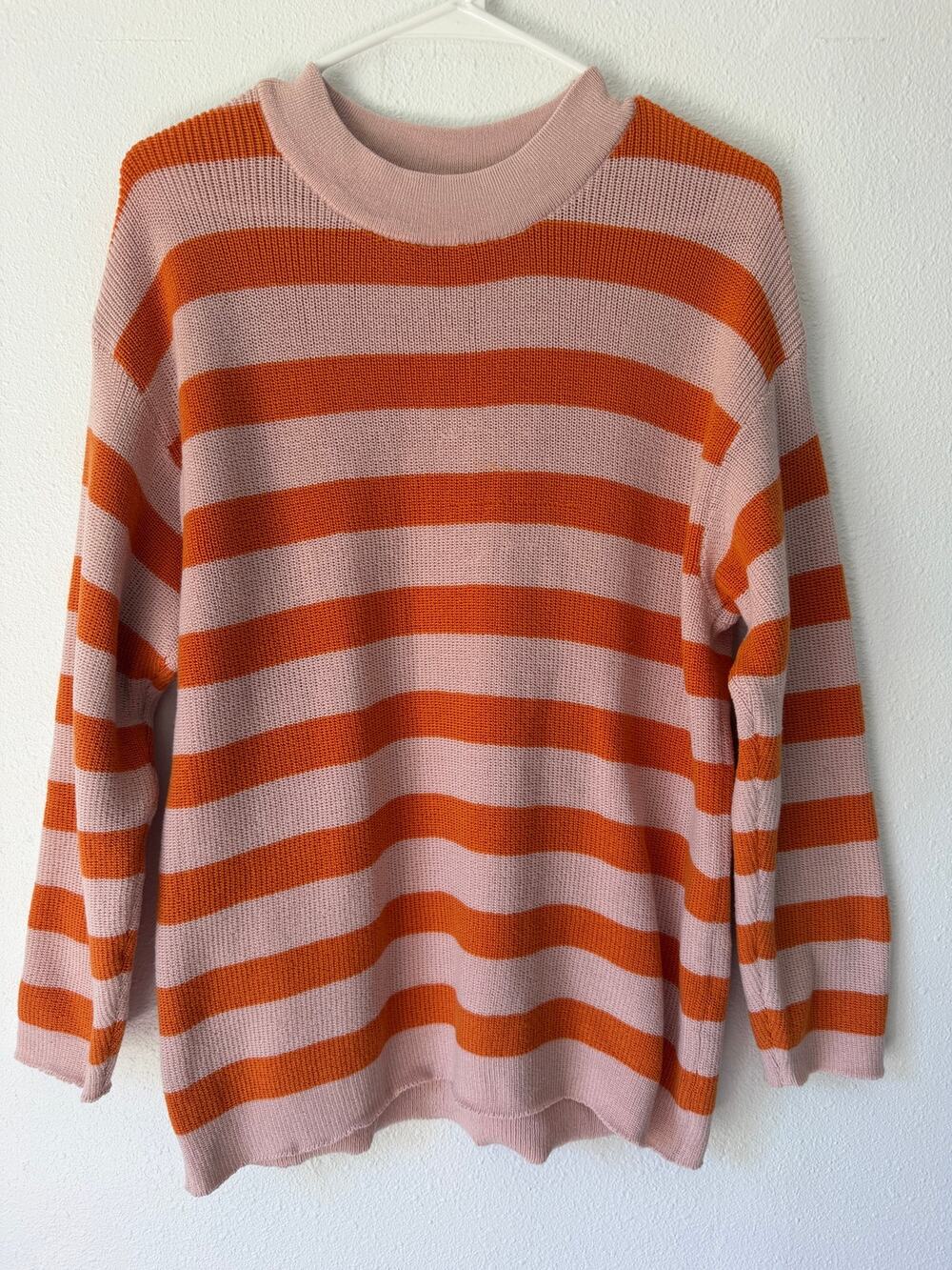 Pink Orange Knit Dopamine Dressing Ribbed Knit Crew Neck Sweater Size Small